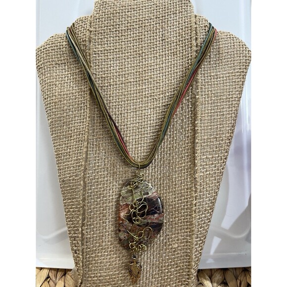 Natural Rhyolite Stone Pendant On Hemp Necklace Cords Boho Gypsy Art To Wear - Picture 1 of 7